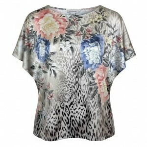 Chicos Women Blouse S/M Multicolor Dolman Sleeve Romantic Floral Leopard Satin